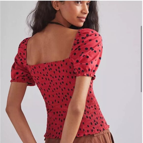 Anthropologie Dolan Polka Dot Smocked Puff-Sleeved Top - Size Medium - Picture 2 of 2